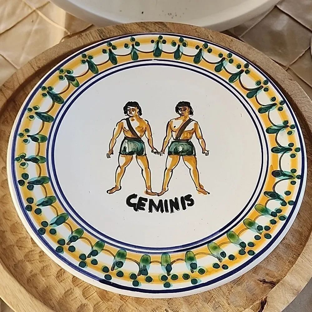 Vintage Hand Painted 10" Gemini Zodiac  Hanging Plate